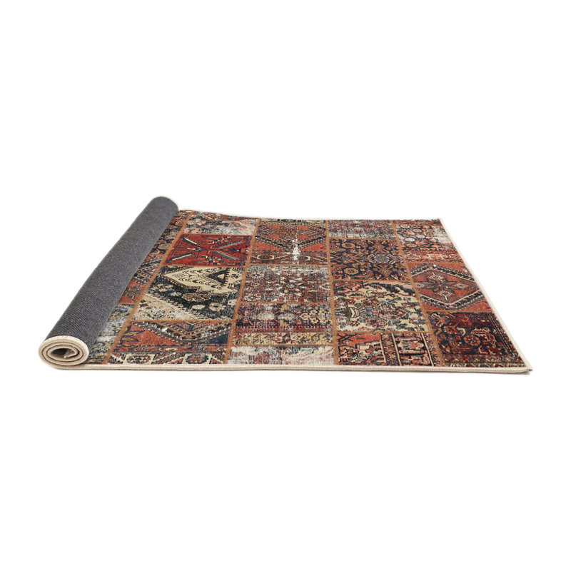 Tapis brun/orange/bleu zone contemporaine, Rond 7 pi
