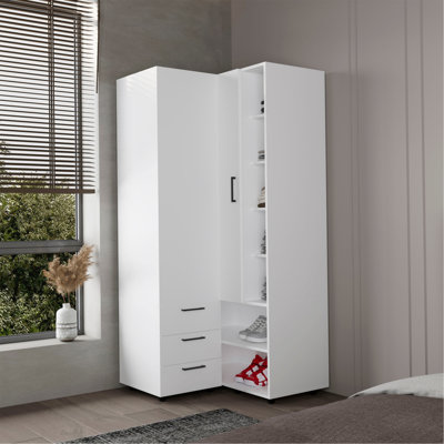 Armoire - garde-robe, rangement pour chaussures, rangement ouvert et 2 tiroirs, blanc