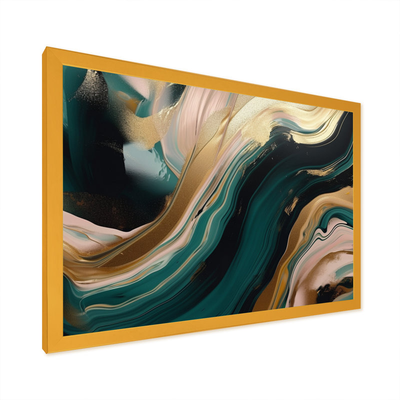 Toile marbrée dorée et verte Euphoria III, H 12 po x l 20 po x P 1 po, Impression dorée sur toile encadrée