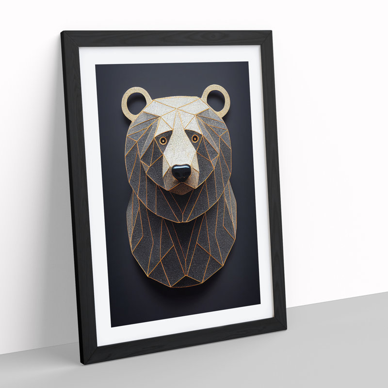Eye Catching Bear - Single Picture Frame Print, Black, 64cm H x 46cm W x 2cm D