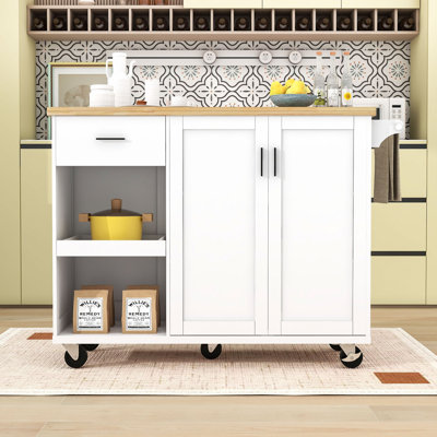 Kitchen Island with Foldable Counter Top, Towel Rack, Shelf and Drawer by Lark Manor