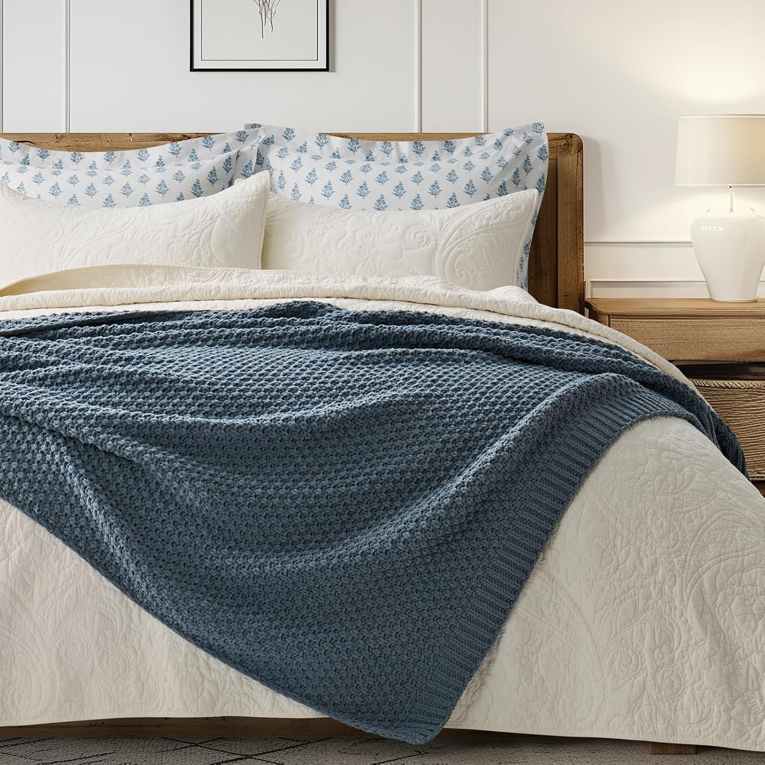 Chunky Chenille Weighted Throw Blanket, Stormy Blue, 80" L x 60" W