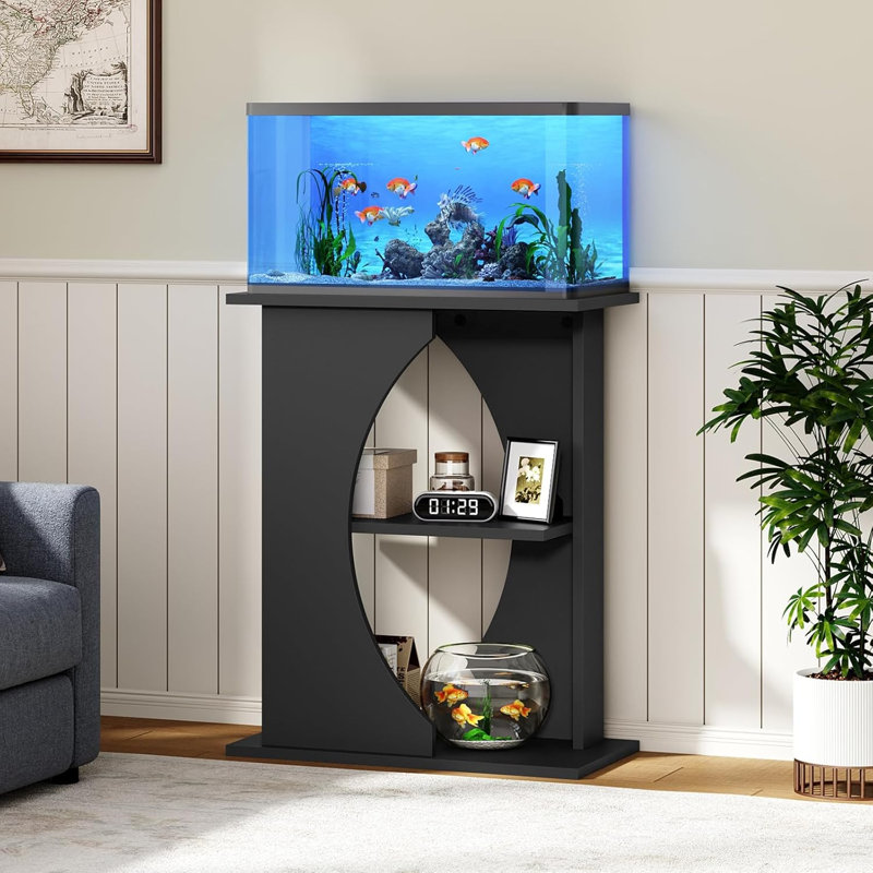 Support d'aquarium de 10 gallons, support d'aquarium en bois avec tablettes de rangement à 3 niveaux, noir