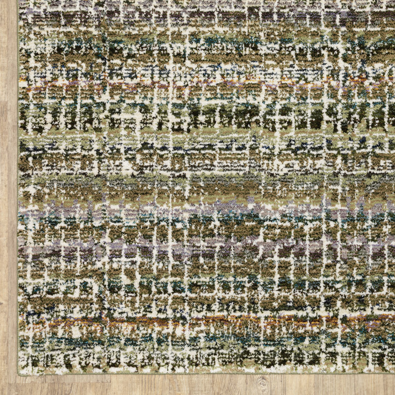 Tapis vert / brun à motif abstrait Torge, Rectangle 6 pi 7 po x 9 pi 6 po