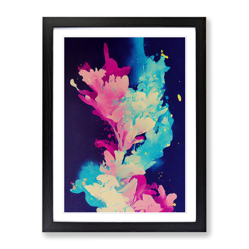 FRM-V0523-266X Bluebell Flower Splatter - Single Picture Frame Print, Black Framed, 34cm H x 25cm W x 2cm D