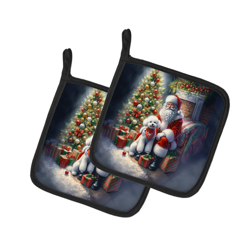 Paire de poignées Bichon Frise et Père Noël