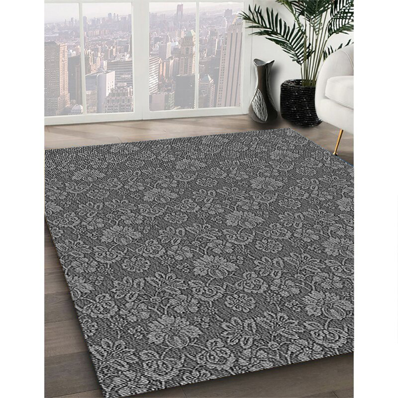 Tapis 100% à motifs lavables à la machine 2989 Pat890 GRY, Rond 8 pi