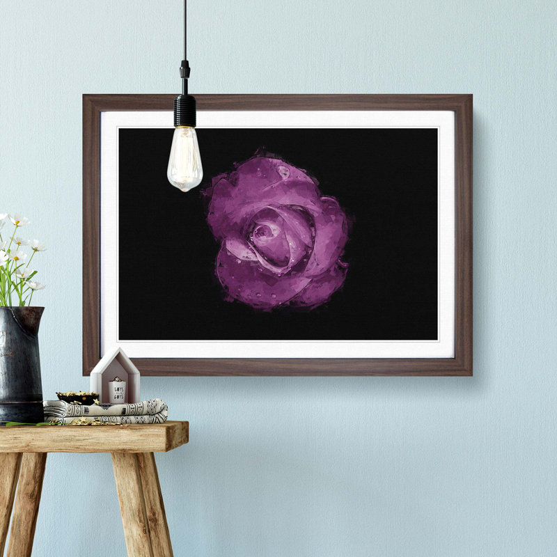 Purple Rose in the Shadows in Abstract - Picture Frame Graphic Art Print, 40cm H x 60cm W x 2cm D, Walnut