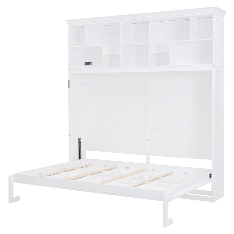 Grand lit escamotable mural avec tablettes supérieures et USB