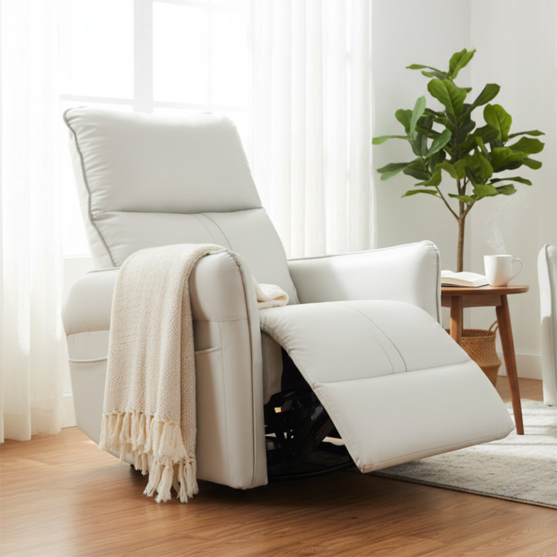 Classic Power Upholstered Recliner Chair with Glider Rocking Swivel Base and USB Ports, Light Gray