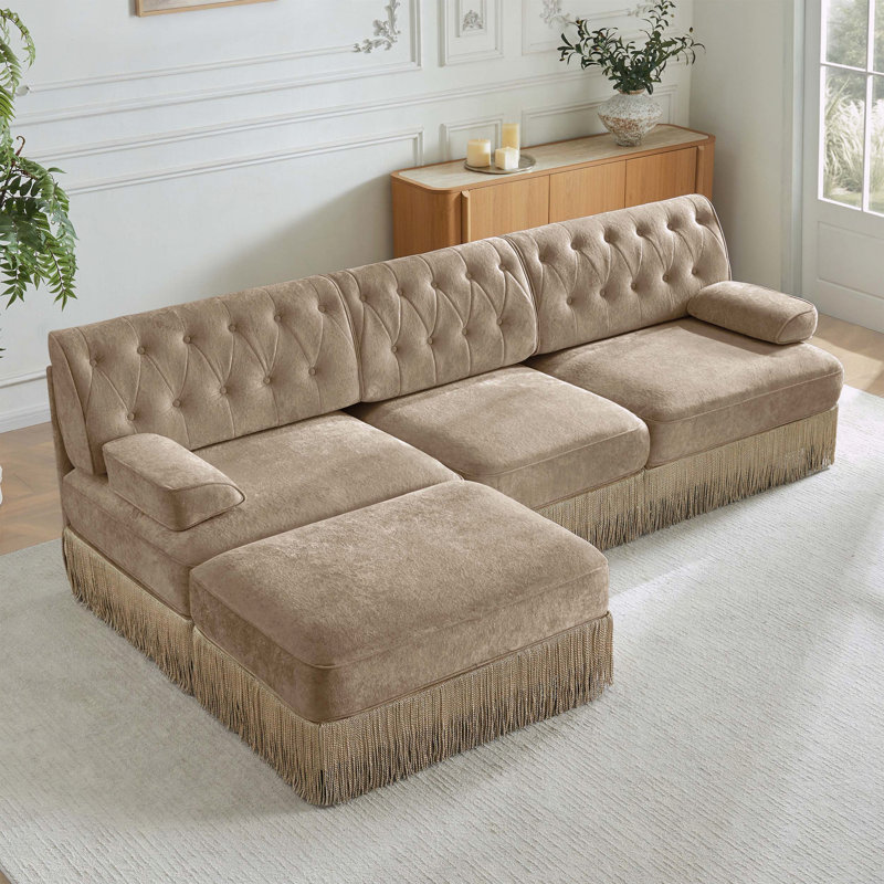 Canapé modulaire haute densité en velours 3 places Cloud, 34.2" H x 106.1" W x 60.3" D, Chameau