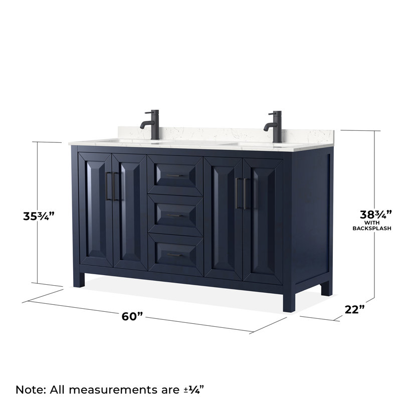 Daria 60'' W Double Vanity, Carrara Cultured Marble, Dark Blue, Matte Black