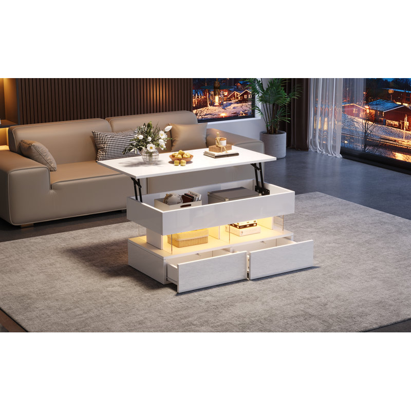 Table basse réglable en hauteur Arvida avec éclairage DEL et rangement