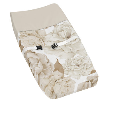 Peony Floral Garden Taupe and Ivory Changing Pad Cover