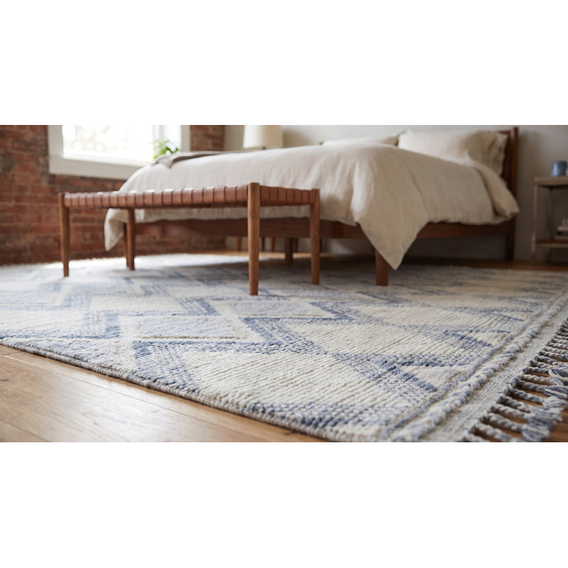 8x11 Ivory Hand-Knotted Wool Layered Diamond Weave Geometric Modern Contemporary Carpet Rug