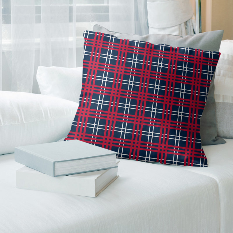 Housse de coussin carré et insert, 20 po X 20 po, Bleu nautique / blanc / rouge, Cuir / Suède