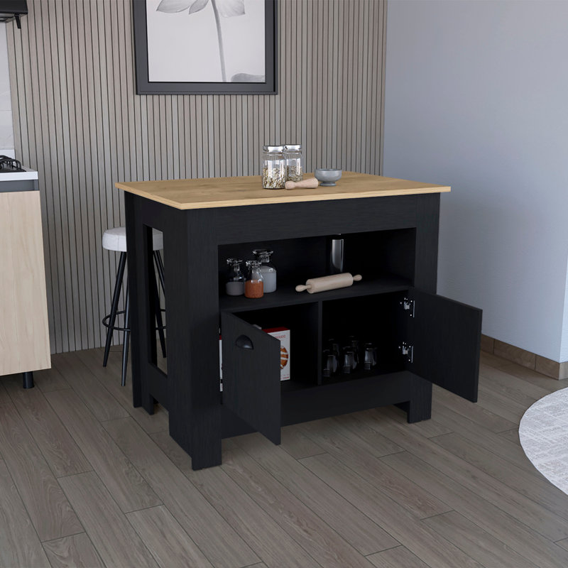Armoire et étagère à deux portes pour îlot de cuisine Arlet, Noir