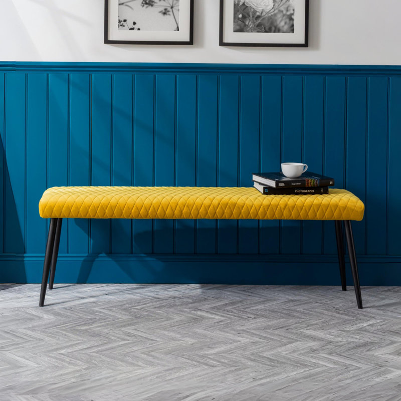Wynnfield Velvet Upholstered Bench, Mustard