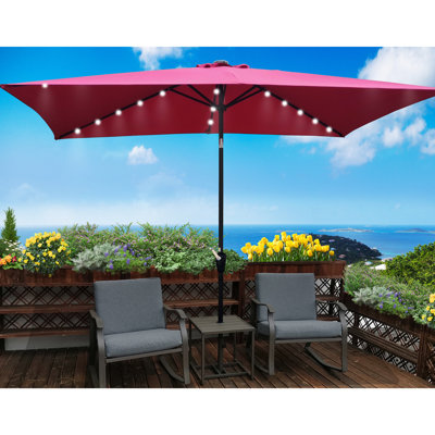 10 X 6.5Ft Patio Umbrella With Solar Led Lights, Easy Tilt, Crank For Garden Backyard Pool Umbrella, Operation, 26 Lights
