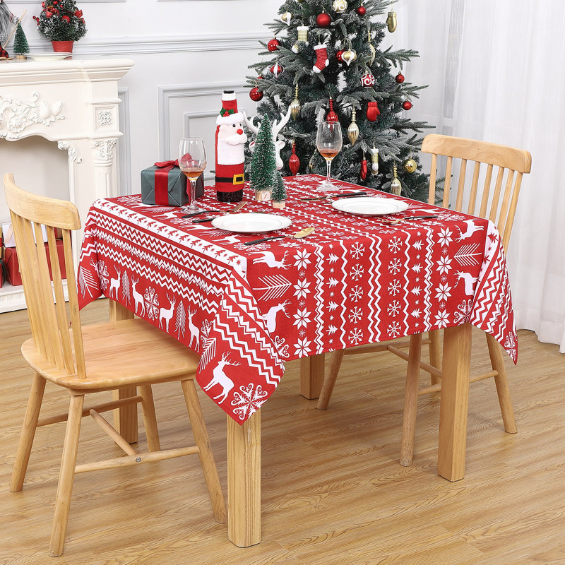 Waterproof Christmas Tablecloth with Snowflake & Reindeer Print | Stain-Resistant Easy-Clean Cover for Holiday Dining, Kitchen & Parties