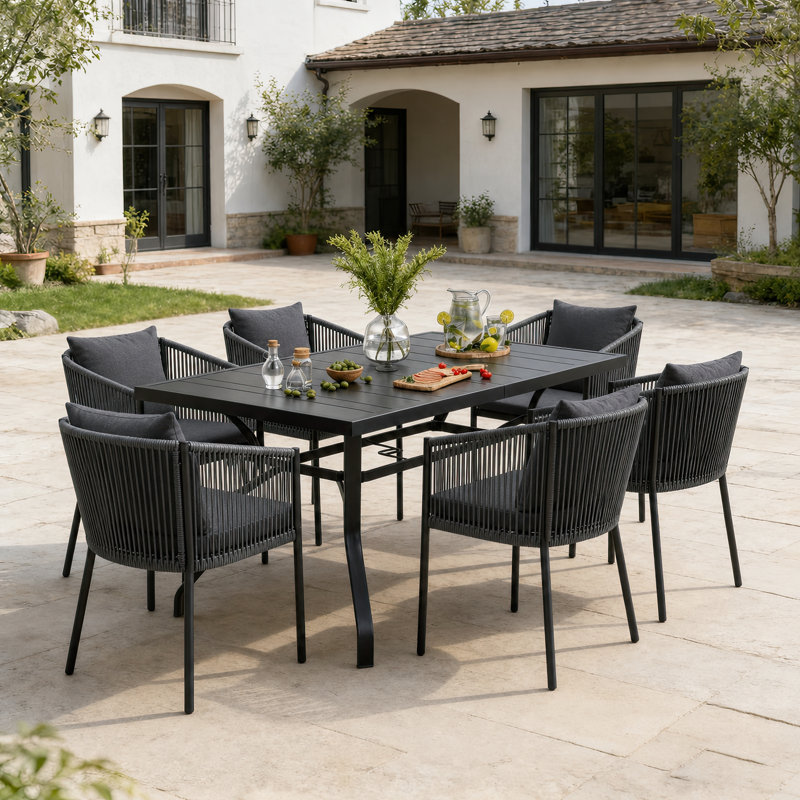 Ensemble repas pour 6 personnes, Coussin gris / cadre noir