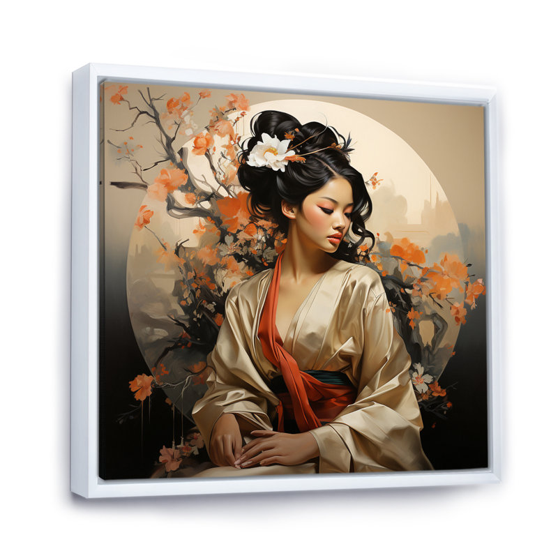 Art asiatique Geishas Grace IX, H 16 po x l 16 po x P 1 po, Cadre flottant blanc