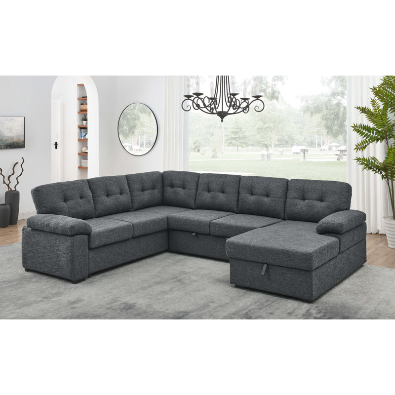 Grand canapé-lit modulaire faisant face à gauche de 114,5 po Enns, Mélange de lin gris foncé