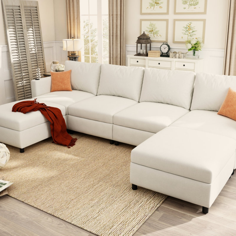 Grand canapé modulaire moderne en U avec rangement, tissu chenille, spacieux et polyvalent pour le salon, modulaire