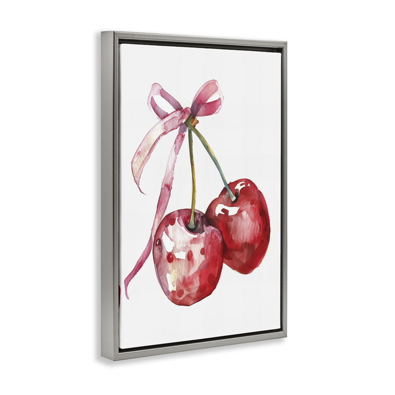 Cerises attachées dans un cadre flottant en ruban, design par LSR Design Studio, Cadre flottant gris lustré