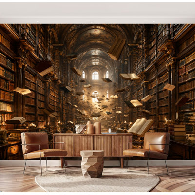 Papier peint auto-adhésif intérieur bibliothèque flottante Golden Lighting