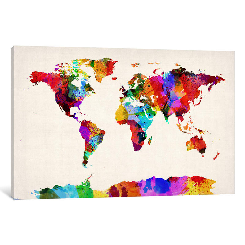 Map Of The World (Abstract Painting) II by Michael Tompsett - Print on Canvas, 101.6 cm H x 66.04 cm W x 1.91 cm D, No Frame