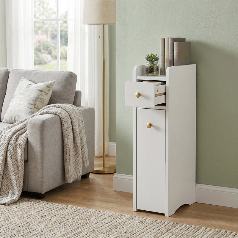 White Bathroom Cabinet With Two Drawers And Casters