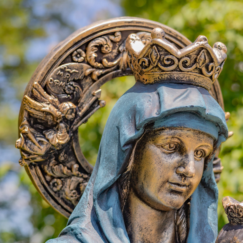 48 po Grande statue de jardin en bronze antique Notre-Dame du Perpétuel Secours, Brun