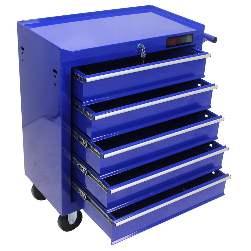 Blue 5 Tool Chest With Lock And 4 Movable Running Wheels For Garage 5 Drawer Box & Garage, Finish, Blue
