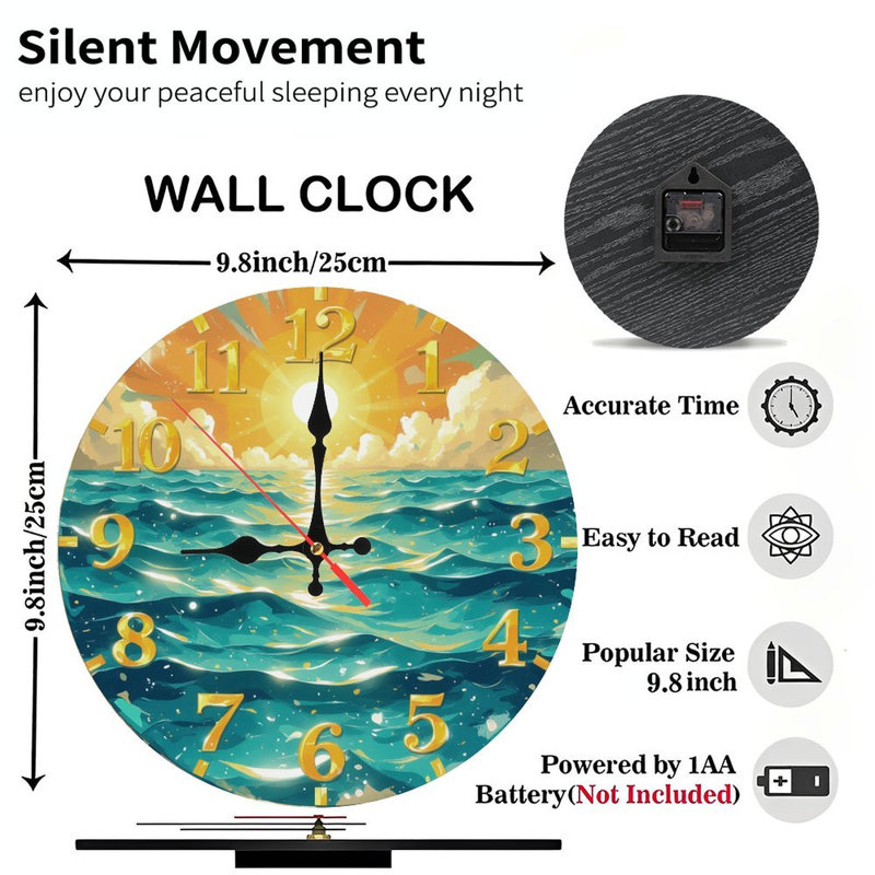 Horloge avec chiffres de coucher de soleil sur l'océan