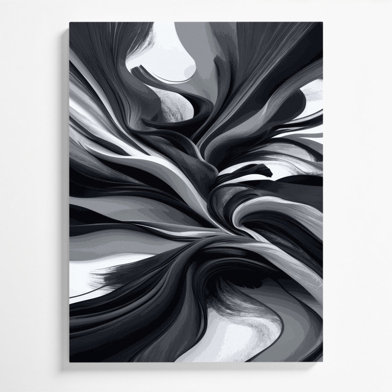 Abstrait paysage, art mural noir sur toile 76, H 36 po x l 24 po