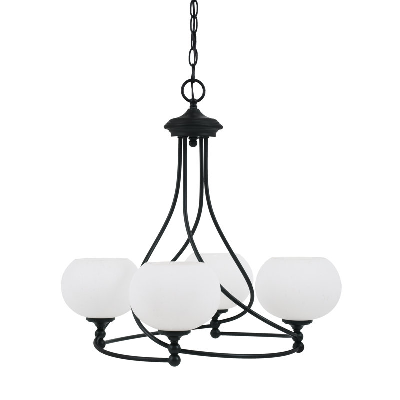 Lustre 4 lumières Sadea illustré avec verre de 7 po, Grainé transparent, Noir mat