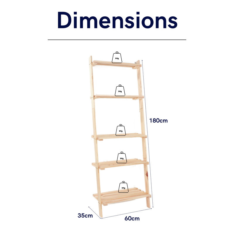 5-Tier Ladder Shelf Unit, Pre-Sanded Paintable Pine, Garage & Home