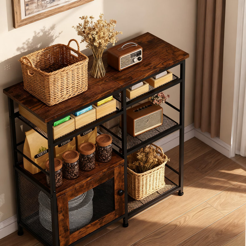 Armoire-bar Farmhouse avec portes de rangement, organisateur de cuisine rustique et buffet pour bureau à domicile, coin bar ou station espresso