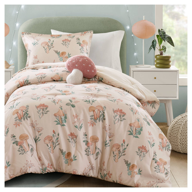 Ensemble d'édredon 3 pièces avec coussin décoratif Mushroom Garden