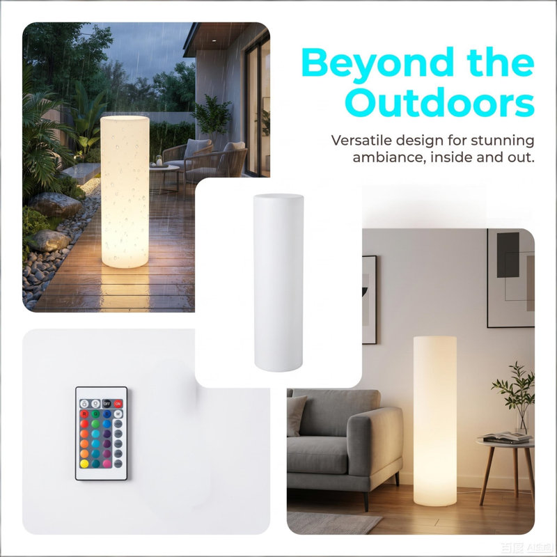 Remote-controlled Color-changing Led Outdoor Floor Lamp - Cylinder Design