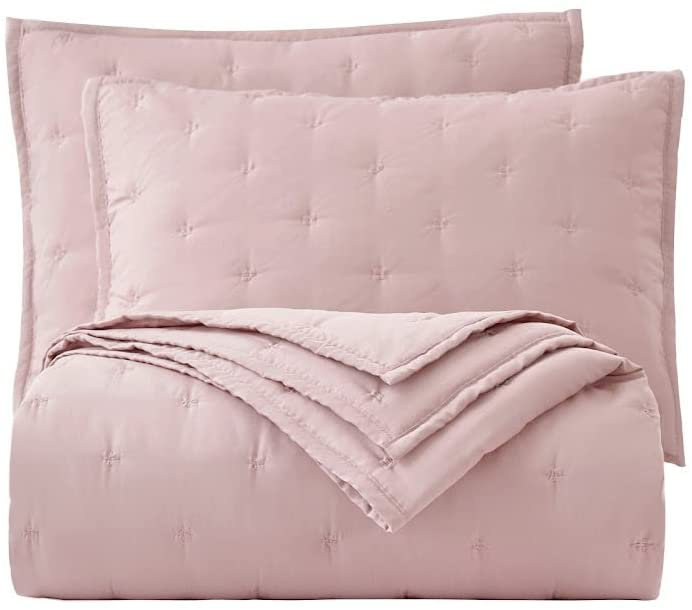 Cross-stitch Lightweight Cooling Quilt Set, King Quilt + 2 King Shams, Woodrose
