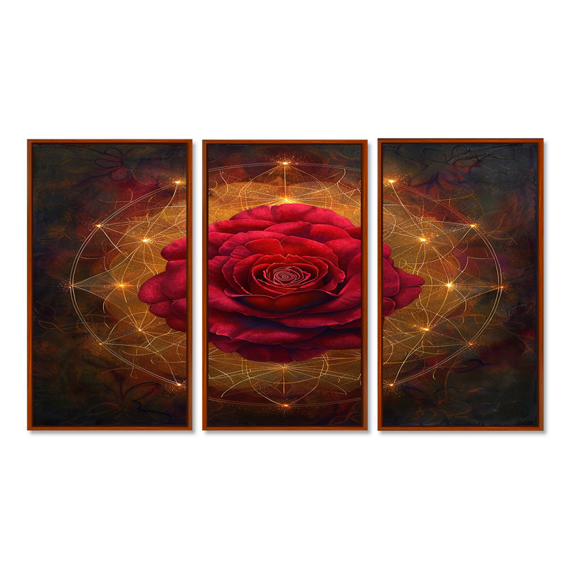 Tayla - Rose Wall Art Print Set, Brown Floater Framed, 32" H x 48" W x 1" D