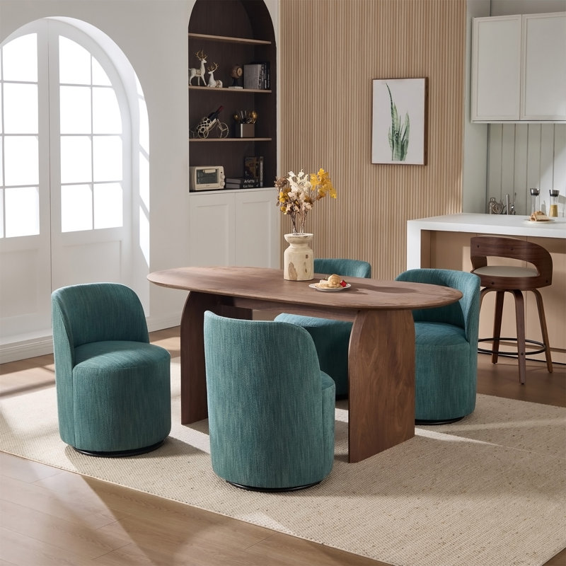 Chaise rembourrée pivotante en tonneau avec dossier rond en lin