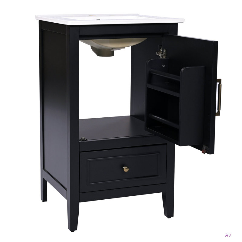 Meuble-lavabo de 20 po avec lavabo, armoire de salle de bain avec porte, tablette de porte et patins réglables, tiroir