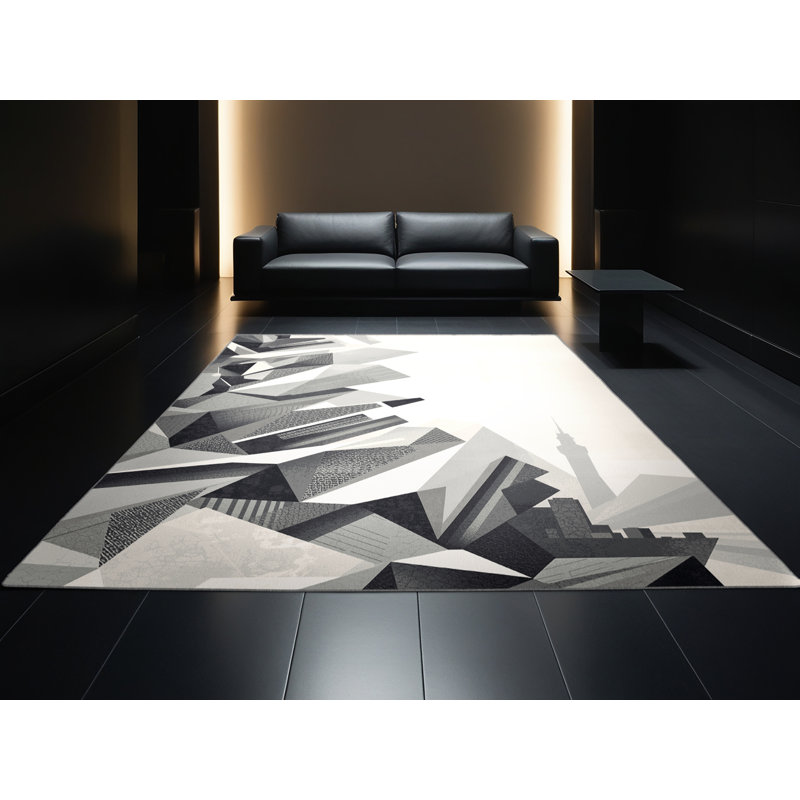 Machine Washable Paublo Busan Skyline Modern & Contemporary Geometric Rug in Gray – Gray Binding, 5x8