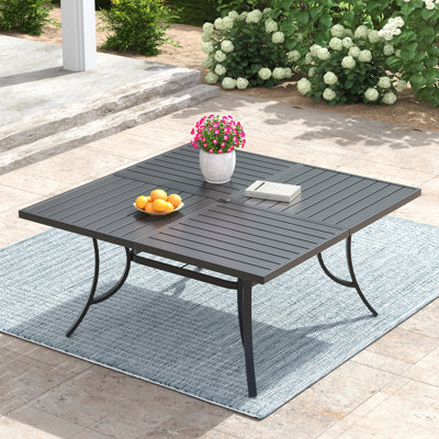8-Person 59" Extra Large Square Patio Dining Table  with Umbrella Hole