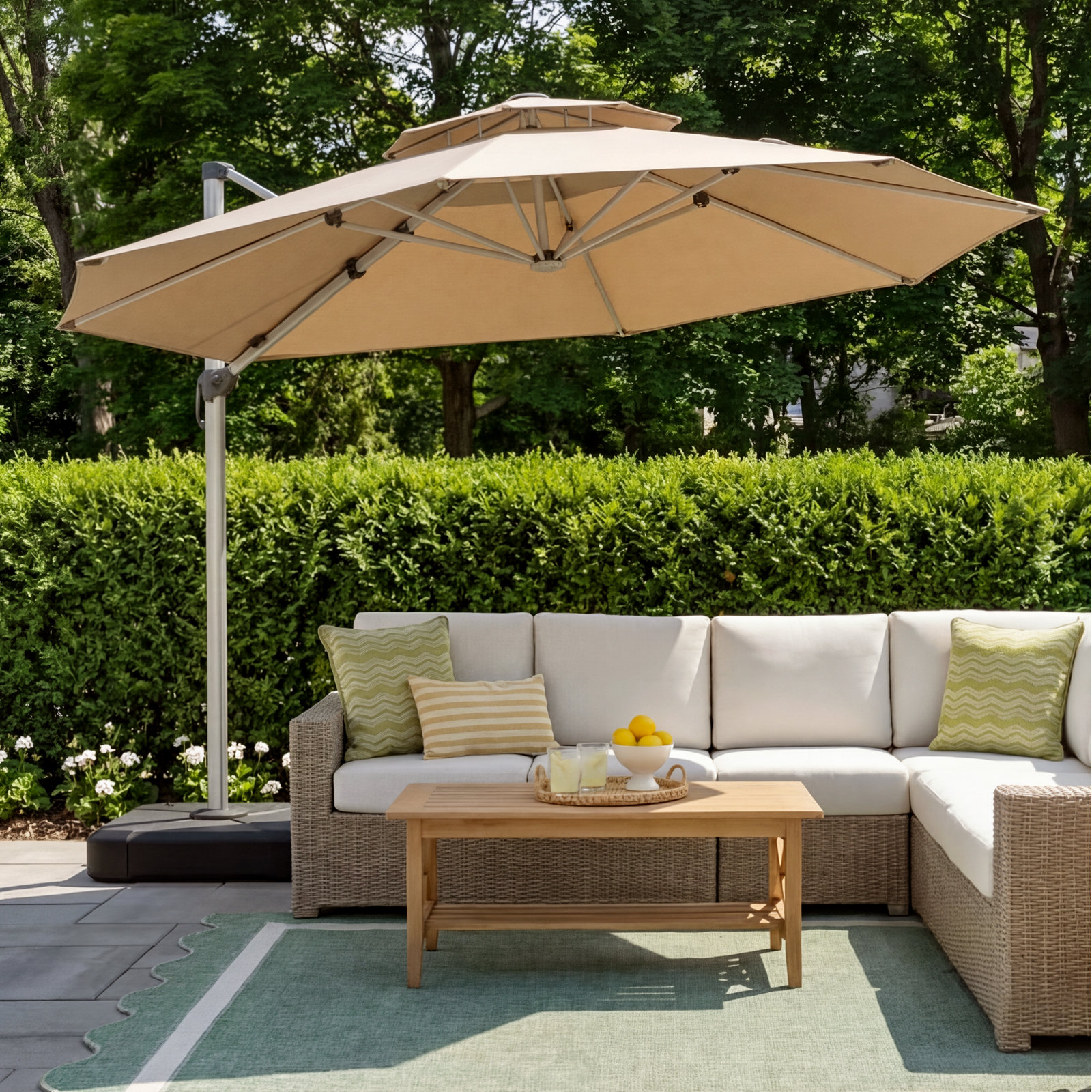 Lillehammer 12' Cantilever Umbrella with Lights, Beige