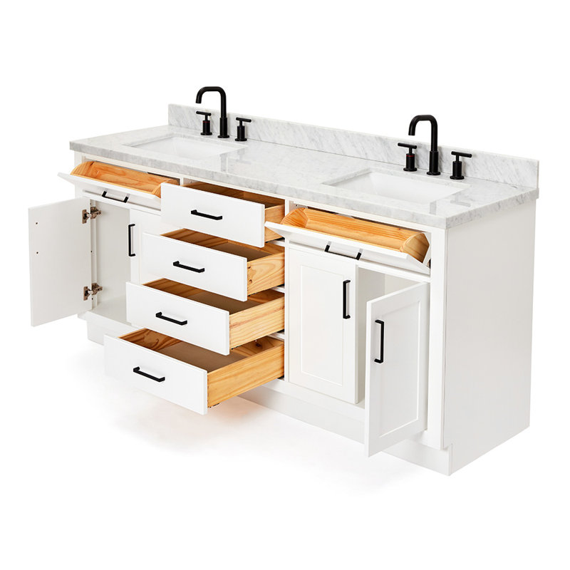 ARIEL HEPBURN 73 IN DOUBLE RECTANGLE SINK VANITY 1,5 IN, White, 73", Rectangular