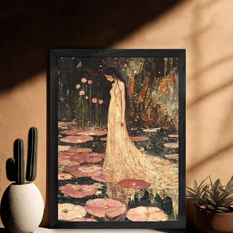 Impression d'art mural de qualité supérieure avec cadre en bois noir et robe blanche pour femme, H 25 po x l 17 po